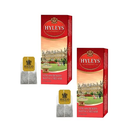 Hyleys® | Schwarzer Erdbeer- und Himbeertee | Tee in Filtern | Ceylon-Schwarztee mit Erdbeer-, Himbeer- und Sahnegeschmack – 2 x 25 Teebeutel (75 g) von HYLEYS