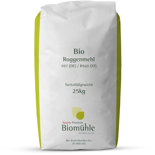 Bio Roggen-Vollkorn-Mehl 25kg | Hochwertiges Mehl - gentechnikfrei und pestizid-kontrolliert | Ideal für Roggenvollkornbrote, Sauerteigbrote und Mischbrote von Haberfellner