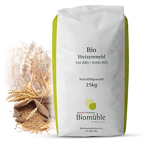 Bio Weizenmehl 25kg Typ 550 | Hochwertiges Mehl - gentechnikfrei und pestizid-kontrolliert | Ideal zum Backen von Brot, Brötchen und Teig von BFYSYO