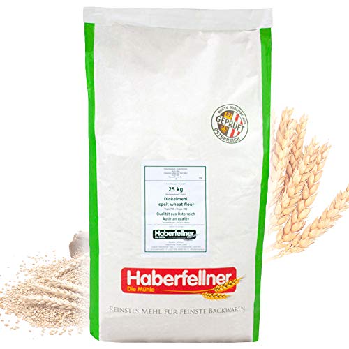 Dinkelmehl 25 kg Typ 630 von Haberfellner | Glattes Mehl aus Dinkel für alle Teige geeignet | Brotmehl, Kuchenmehl, Nudelmehl | Beste Qualität ohne Gentechnik und pestizid-kontrolliert von avasee
