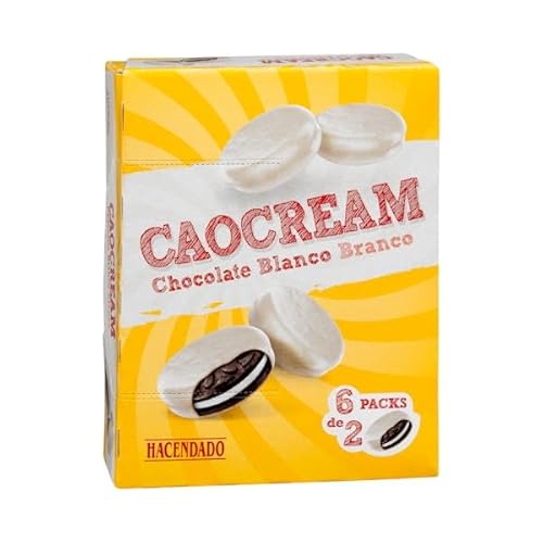 Caocream Kekse Hacendado weiße Schokolade, gefüllt mit Sahne, 252 g (Packung 6 x 42 g) von Hacendado