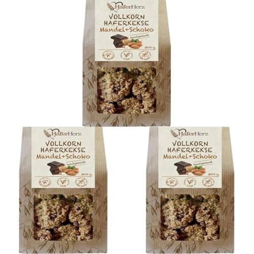 HaferHerz Vollkorn Haferkekse Mandel-Schoko, 300 g (Packung mit 3) von HaferHerz