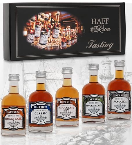 HAFF Rum Tasting Set | 5 Rum Sorten in einer Geschenkbox | Ein Rum Geschenkset für Genießer | 8 Jahre gereifter Premium Rum Set aus dem Norden | 50ml Rum Flaschen | Probierset für das nächste Tasting von Haffliebe, Haff Rum