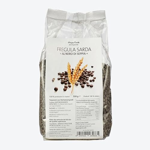 Hagen Grote Fregula Sarda al nero, 500 g, seltene sardische Pasta-Spezialität aus Hartweizengrieß, schwarz gefärbt mit Sepia-Tinte, Bronzepressung von Hagen Grote