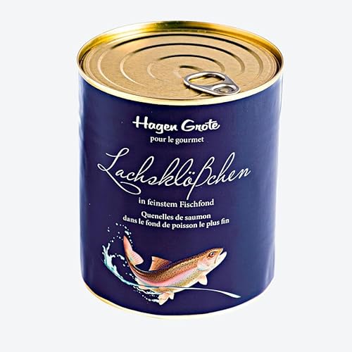 Hagen Grote Lachsklößchen, 1 Dose, 800 g, 14-16 aromatische Lachsklößchen in bestem Fischfond, Fisch-Delikatesse aus frischem Atlantiklachs von Hagen Grote