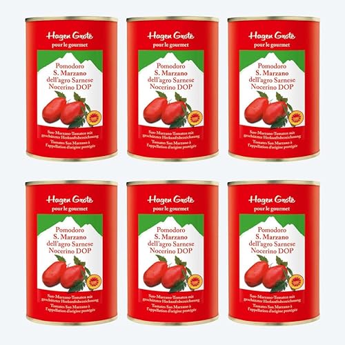 Hagen Grote San Marzano Tomaten, 6 x 400g Dosen, Neapolitanische Tomatenrarität, intensives Aroma, einzigartiger Tomatengeschmack von Hagen Grote