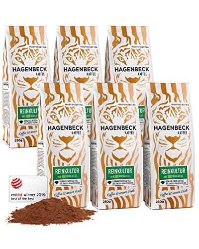 Hagenbeck Bio-Reinkultur 6x250g (1,5kg) | Bio-Kaffee gemahlen & klassisch-aromatisch | Mittelstarke Intensität | Gemahlener Kaffee aus deutscher Röstung | 100% Arabica-Mischung aus Bio-Kaffeebohnen von Hagenbeck Kaffee