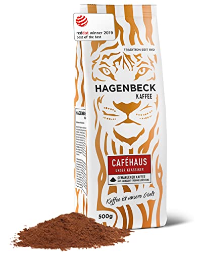 Hagenbeck Caféhaus 500g | Gemahlener Kaffee | Klassisch-vollkommenes Aroma | Mittelstarker Röstkaffee aus 100% Arabica-Mischung | Schonende Röstung | Kaffeebohnen gemahlen von Hagenbeck Kaffee