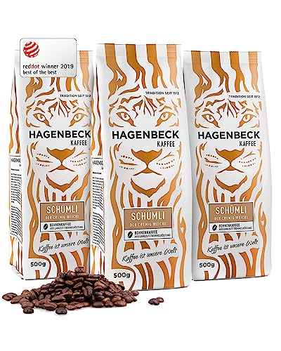 Hagenbeck Schümli Kaffee 3x500g (1,5kg) | Ganze Kaffeebohnen aus traditioneller Röstung | Satt-vollendeter Geschmack mit feiner Crema | Bohnenkaffee stark & kräftig | Ideal für Kaffee-Vollautomaten von Hagenbeck Kaffee