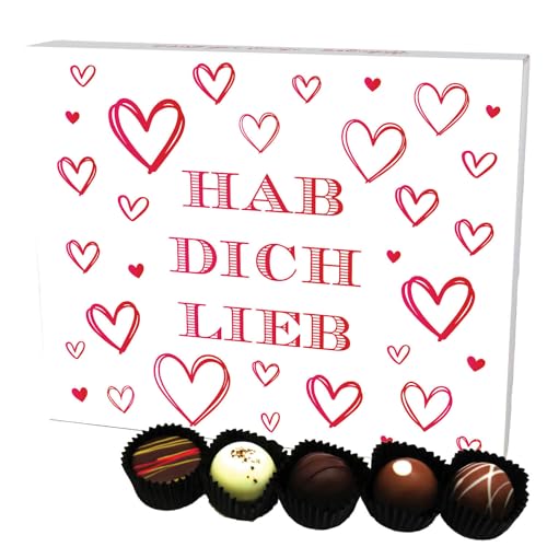 Hallingers Hab Dich lieb XL - Valentinstag Manufaktur Pralinen Geschenk handmade ohne Alkohol aus Edelkakao Schokolade (Box) - Adventskalender Neuheiten & Adventskalender befüllen | Danke Jahrestag Ne von Hallingers Genuss Manufaktur