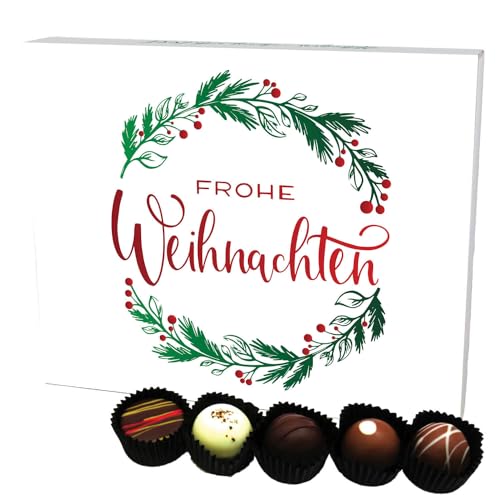 Hallingers Frohe Weihnachten Kranz XL - Manufaktur Pralinen Weihnachten Geschenk handmade ohne Alkohol aus Edelkakao Schokolade (Box) - Adventskalender Neuheiten & Adventskalender befüllen | Glückwuns von Hallingers Genuss Manufaktur