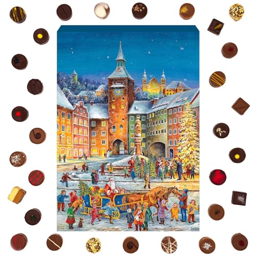 Hallingers Romantische Weihnachten - Adventskalender Pralinen Geschenk handmade ohne Alkohol aus Edelkakao Schokolade (Box) - Adventskalender Neuheiten & Adventskalender befüllen | Glückwunsch Chanukk von Hallingers Genuss Manufaktur