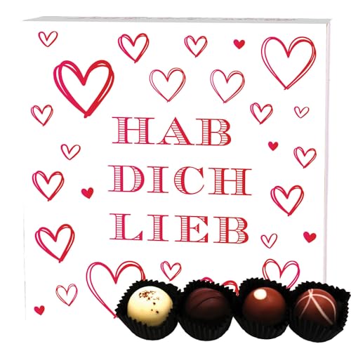 Hallingers Hab Dich lieb - Valentinstag Manufaktur Pralinen Geschenk handmade ohne Alkohol aus Edelkakao Schokolade (Box) - Adventskalender Neuheiten & Adventskalender befüllen | Danke Jahrestag Neues von Hallingers Genuss Manufaktur