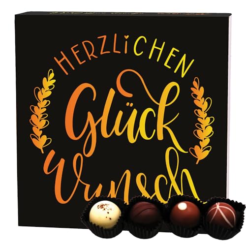 Hallingers Herzlichen Glückwunsch - Manufaktur Pralinen Geschenk handmade ohne Alkohol aus Edelkakao Schokolade (Box) - Adventskalender Neuheiten & Adventskalender befüllen | Geburtstag Glückwunsch Da von Hallingers Genuss Manufaktur