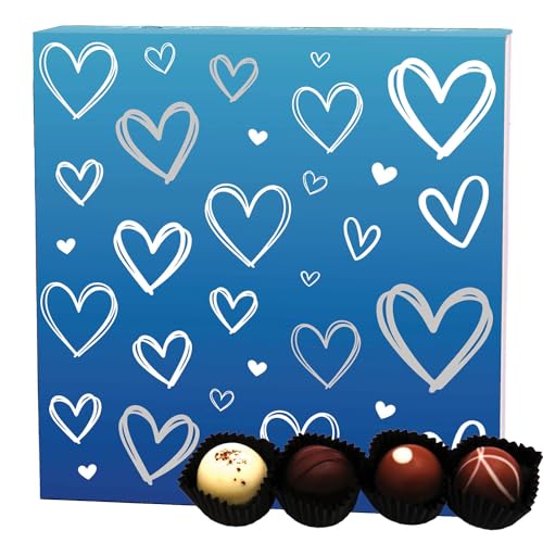 Hallingers Love Blau - Valentinstag Manufaktur Pralinen Geschenk handmade ohne Alkohol aus Edelkakao Schokolade (Box) - Adventskalender Neuheiten & Adventskalender befüllen | Danke Jahrestag Neues Zuh von Hallingers Genuss Manufaktur