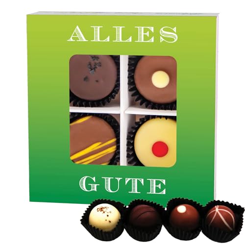 Hallingers Alles Gute - Manufaktur Pralinen Geschenk handmade teils mit Alkohol aus Edelkakao Schokolade (Box) - Adventskalender Neuheiten & Adventskalender befüllen | Geburtstag Glückwunsch Danke Neu von Hallingers Genuss Manufaktur