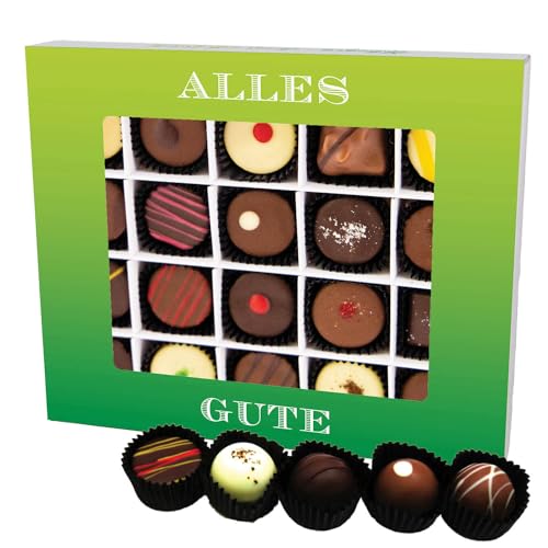 Hallingers Alles Gute XL - Manufaktur Pralinen Geschenk handmade teils mit Alkohol aus Edelkakao Schokolade (Box) - Adventskalender Neuheiten & Adventskalender befüllen | Geburtstag Glückwunsch Danke von Hallingers Genuss Manufaktur