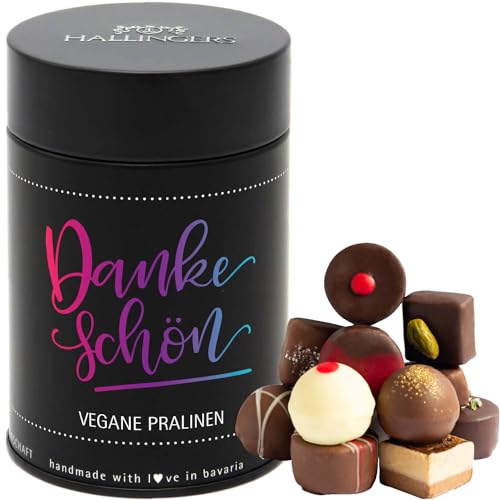 Hallingers Dankeschön - Vegane Manufaktur Pralinen Geschenk handmade teils mit Alkohol aus veganer Schokolade (Dose) - Geschenkideen Weihnachten & Geschenke Weihnachten | Geburtstag Glückwunsch Danke von Hallingers Genuss Manufaktur