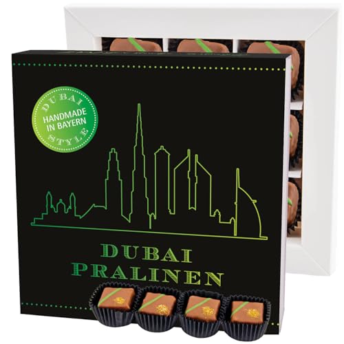 Hallingers Dubai Pralinen L - Dubai Style Schokolade Manufaktur Pralinen handmade in Bayern ohne Alkohol aus Edelkakao (Box) - Ostergeschenke Osterkörbchen Ostereier & als Osterdeko | Geburtstag Glück von Hallingers Genuss Manufaktur