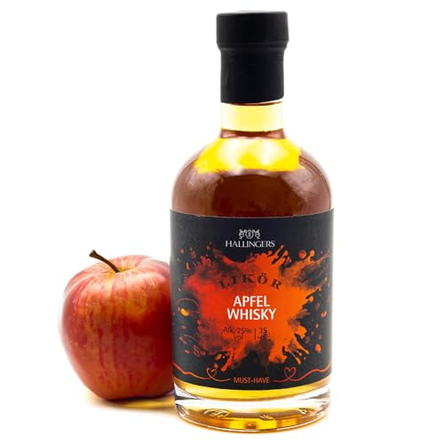 Hallingers Apfel-Whisky, Likör 25% vol. - Premium Apfel-Whiskey-Likör (Glas) - Valentinstag als Geschenk für ihn & Geschenk für sie | Danke Silvester Freundschaft Genesung von Hallingers Genuss Manufaktur