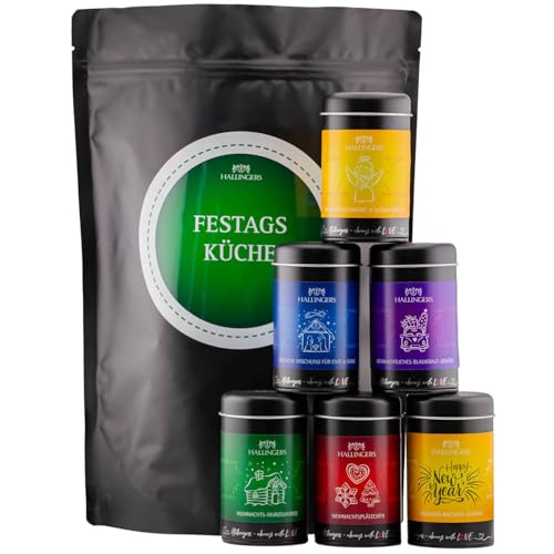 Hallingers Festtagsküche - Wundertüte XXL Gourmet Gewürze Geschenkset mit 6 Aromadosen - Gewürzmischungen für Weihnachten (Set) - Ostergeschenke Osterkörbchen Ostereier & als Osterdeko | Neues Zuhause von Hallingers Genuss Manufaktur