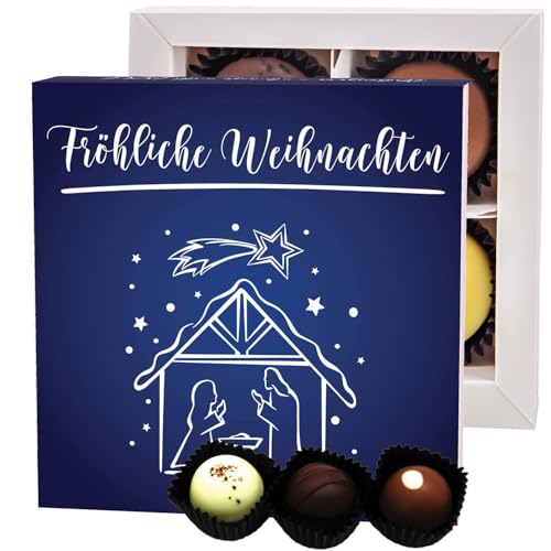 Hallingers Fröhliche Weihnachten - Manufaktur Pralinen Weihnachten Geschenk handmade ohne Alkohol aus Edelkakao Schokolade (Box) - Adventskalender Neuheiten & Adventskalender befüllen | Glückwunsch Da von Hallingers Genuss Manufaktur