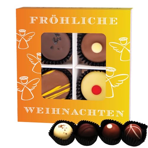 Hallingers Fröhliche Weihnachten - Manufaktur Pralinen Weihnachten Geschenk handmade teils mit Alkohol aus Edelkakao Schokolade (Box) - Geschenkideen Weihnachten & Geschenke Weihnachten | Glückwunsch von Hallingers Genuss Manufaktur