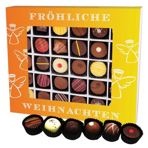 Hallingers Fröhliche Weihnachten XXL - Manufaktur Pralinen Weihnachten Geschenk handmade teils mit Alkohol aus Edelkakao Schokolade (Box) - Ostergeschenke Osterkörbchen Ostereier & als Osterdeko | Glü von Hallingers Genuss Manufaktur