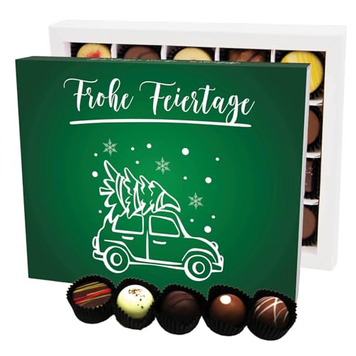 Hallingers Frohe Feiertage XL - Manufaktur Pralinen Weihnachten Geschenk handmade ohne Alkohol aus Edelkakao Schokolade (Box) - Valentinstag als Geschenk für ihn & Geschenk für sie | Glückwunsch Danke von Hallingers Genuss Manufaktur