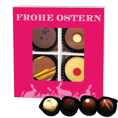 Hallingers Frohe Ostern pink - Ostergeschenke für Osterkörbchen zu Ostern, Pralinen handmade teils mit Alkohol (Box) - Valentinstag als Geschenk für ihn & Geschenk für sie | Glückwunsch Glückwünsche F von Hallingers Genuss Manufaktur