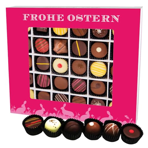 Hallingers Frohe Ostern pink XXL - Ostergeschenke für Osterkörbchen zu Ostern, Pralinen handmade teils mit Alkohol (Box) - Geschenkideen Weihnachten & Geschenke Weihnachten | Glückwunsch Glückwünsche von Hallingers Genuss Manufaktur