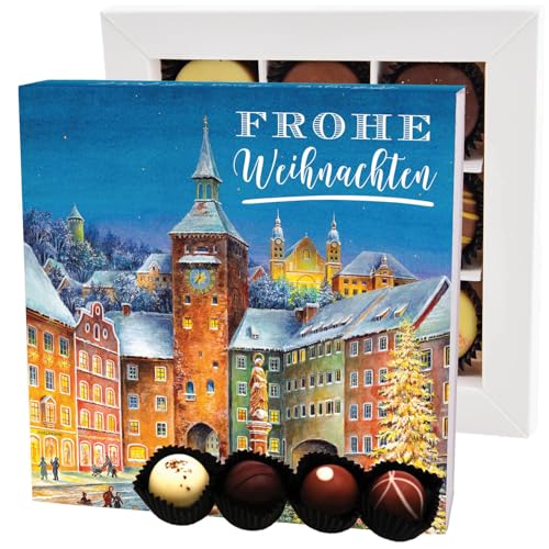 Hallingers Frohe Weihnachten LL L - Manufaktur Pralinen Weihnachten Geschenk handmade ohne Alkohol aus Edelkakao Schokolade (Box) - Adventskalender Neuheiten & Adventskalender befüllen | Glückwunsch D von Hallingers Genuss Manufaktur