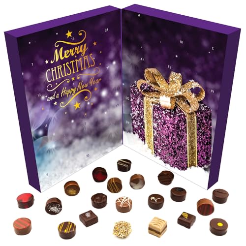 Hallingers Frohe Weihnachten - Veganer Adventskalender Pralinen Geschenk handmade teils mit Alkohol aus Schokolade vegan (Box) - Adventskalender Neuheiten & Adventskalender befüllen | Glückwunsch Chan von Hallingers Genuss Manufaktur