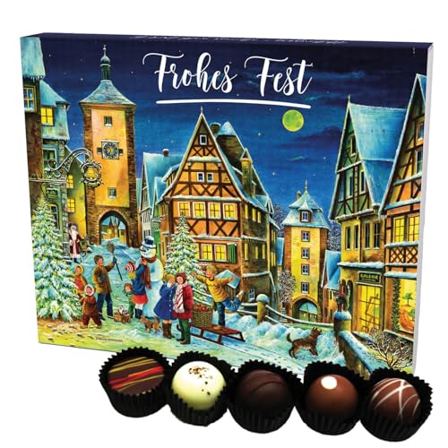 Hallingers Frohes Fest Snowman Rothenburg XL - Manufaktur Pralinen Weihnachten Geschenk handmade ohne Alkohol aus Edelkakao Schokolade (Box) - Ostergeschenke Osterkörbchen Ostereier & als Osterdeko | von Hallingers Genuss Manufaktur