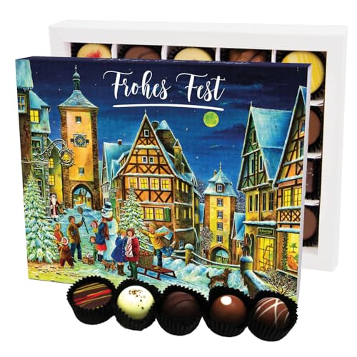 Hallingers Frohes Fest Snowman Rothenburg XL - Manufaktur Pralinen Weihnachten Geschenk handmade ohne Alkohol aus Edelkakao Schokolade (Box) - Geschenkideen Weihnachten & Geschenke Weihnachten | Glück von Hallingers Genuss Manufaktur