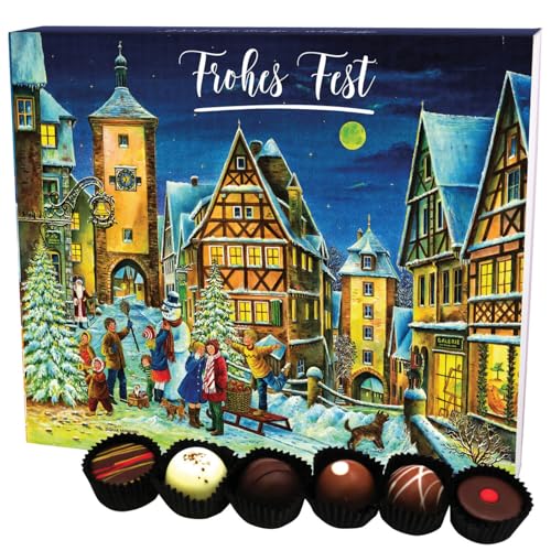 Hallingers Frohes Fest Snowman Rothenburg XXL - Manufaktur Pralinen Weihnachten Geschenk handmade ohne Alkohol aus Edelkakao Schokolade (Box) - Adventskalender Neuheiten & Adventskalender befüllen | G von Hallingers Genuss Manufaktur