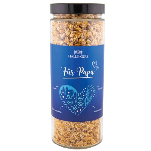 Hallingers Für Papa - Zum Vatertag für Papa feinstes Gourmet-Müsli frisch aus der Mühle, fix & fertig als Geschenk (Glas) - Ostergeschenke Osterkörbchen Ostereier & als Osterdeko | Neues Zuhause Jahre von Hallingers Genuss Manufaktur