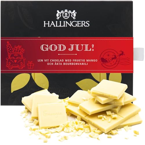 Hallingers God Jul, red - Svenska - Schwedische Edition weiße Edel-Schokolade mit Mango & Vanille - handmade, alkoholfrei (Box) - Ostergeschenke Osterkörbchen Ostereier & als Osterdeko | Glückwunsch D von Hallingers Genuss Manufaktur