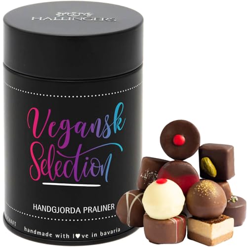 Hallingers God Jul, vegan - Svenska - Schwedische Edition vegane Manufaktur Pralinen handmade teils mit Alkohol aus veganer Schokolade (Dose) - Geschenkideen Weihnachten & Geschenke Weihnachten | Glüc von Hallingers Genuss Manufaktur