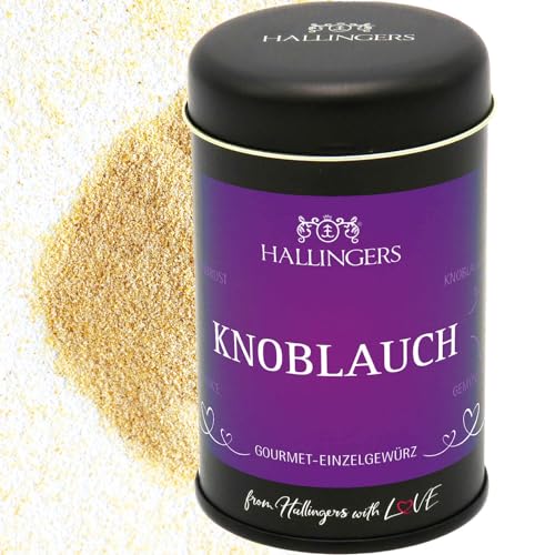 Hallingers Knoblauch - Basis-Gewürz für Hähnchenbrust, Tomatensauce & Knoblauchbutter (Dose) - Valentinstag als Geschenk für ihn & Geschenk für sie | Geburtstag Glückwunsch Neues Zuhause Danke Freunds von Hallingers Genuss Manufaktur