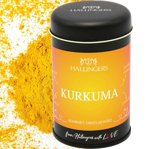 Hallingers Kurkuma - Basis-Gewürz für Reisgerichte, Goldene Milch & Currygerichte (Dose) - Valentinstag als Geschenk für ihn & Geschenk für sie | Geburtstag Glückwunsch Neues Zuhause Jahrestag Freunds von Hallingers Genuss Manufaktur