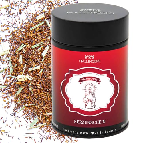 Hallingers Kerzenschein - Weihnachtlicher loser Roibusch-Tee/Rooibos Orange, Lemongras & Aprikose Geschenk zu Advent & Weihnachten (Dose) - Adventskalender Neuheiten & Adventskalender befüllen | Genes von Hallingers Genuss Manufaktur