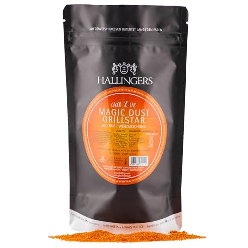 Hallingers Magic Dust Grillstar - Gewürz-Mischung BBQ-Rub Marinade für Fleisch, Geflügel & Fisch perfekt zum Würzen & Grillen (Bag) - Ostergeschenke Osterkörbchen Ostereier & als Osterdeko | Geburtsta von Hallingers Genuss Manufaktur