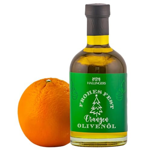 Hallingers Olivenöl mit Orange Frohe Weihnachten - Weihnachtlich fruchtig-natives Olivenöl mit Orange zu Weihnachten als Geschenk zur Weihnacht (Glas) - Adventskalender Neuheiten & Adventskalender bef von Hallingers Genuss Manufaktur