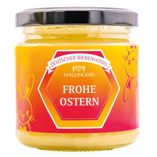 Hallingers Oster-Honig Frühlingsblüte - Ostergeschenke für Osterkörbchen zu Ostern, Deutscher Bienenhonig - zu Ostern (Glas) - Ostergeschenke Osterkörbchen Ostereier & als Osterdeko | Glückwunsch Freu von Hallingers Genuss Manufaktur