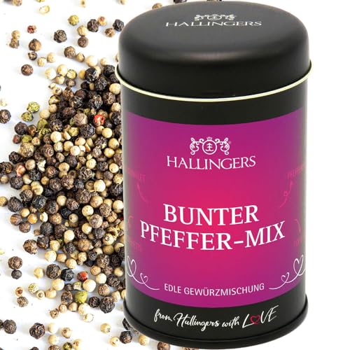 Hallingers Bunter Pfeffer-Mix - Premium Pfeffer für Pfeffermühle, Fleisch & Fisch (Dose) - Adventskalender Neuheiten & Adventskalender befüllen | Geburtstag Glückwunsch Neues Zuhause Danke Freundschaf von Hallingers Genuss Manufaktur