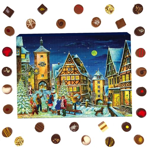 Hallingers Rothenburg - Adventskalender Pralinen Geschenk handmade ohne Alkohol aus Edelkakao Schokolade (Box) - Geschenkideen Weihnachten & Geschenke Weihnachten | Glückwunsch Chanukka Freundschaft G von Hallingers Genuss Manufaktur