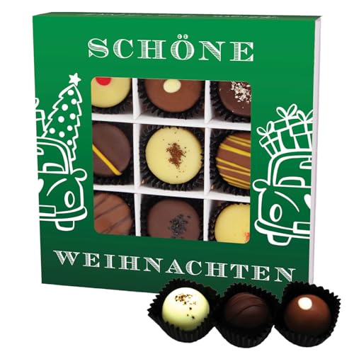 Hallingers Schöne Weihnachten L - Manufaktur Pralinen Weihnachten Geschenk handmade teils mit Alkohol aus Edelkakao Schokolade (Box) - Ostergeschenke Osterkörbchen Ostereier & als Osterdeko | Glückwun von Hallingers Genuss Manufaktur