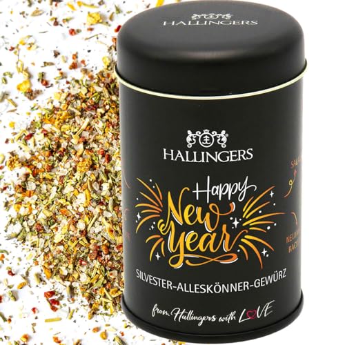 Hallingers Silvester Alleskönner Gewürz - Geschenk zu Silvester, Gewürz-Mischung für Raclette, Fondue & Kartoffelwedges (Dose) - Valentinstag als Geschenk für ihn & Geschenk für sie | Neues Zuhause Ru von Hallingers Genuss Manufaktur