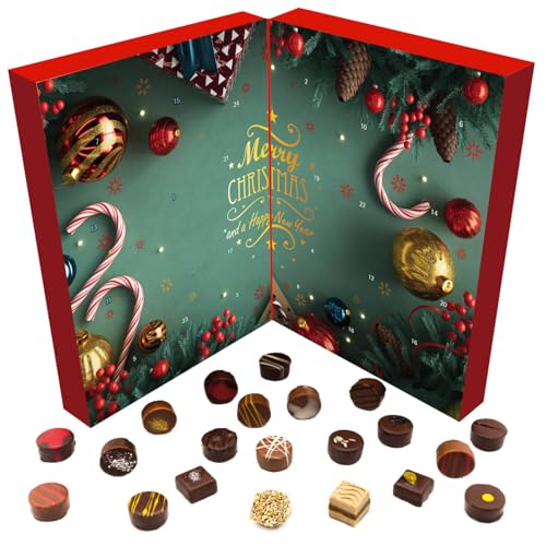 Hallingers Sweet Christmas - Veganer Adventskalender Pralinen Geschenk handmade teils mit Alkohol aus Schokolade vegan (Box) - Adventskalender Neuheiten & Adventskalender befüllen | Glückwunsch Chanuk von Hallingers Genuss Manufaktur